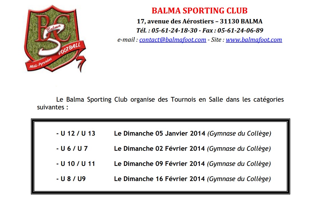 TOURNOIS EN SALLE 2014