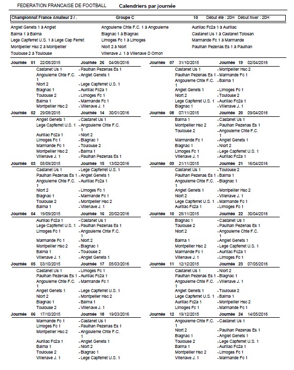 Calendrier Equipe 1 2015 - 2016